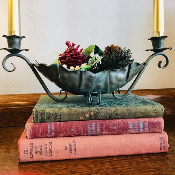 VTG Gregorian copper flower bowl with candlesticks